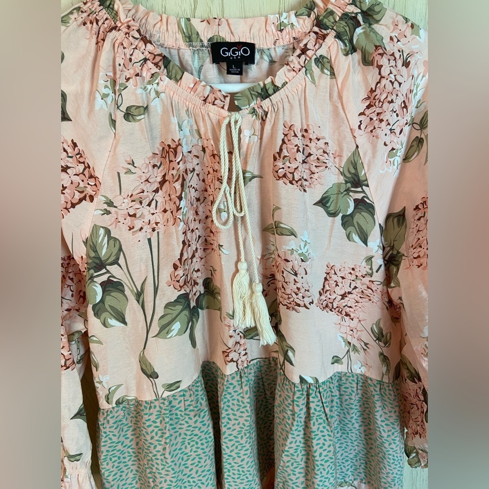 GiGiO Hydrangea Tiered Floral Cottagecore Patchwork Dress Sz Large - Picture 2 of 12